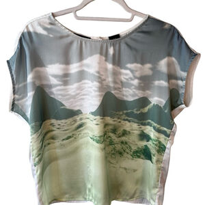 Press Scenic Print Women's Blouse Size M FLAWED Lightweight Spring Summer